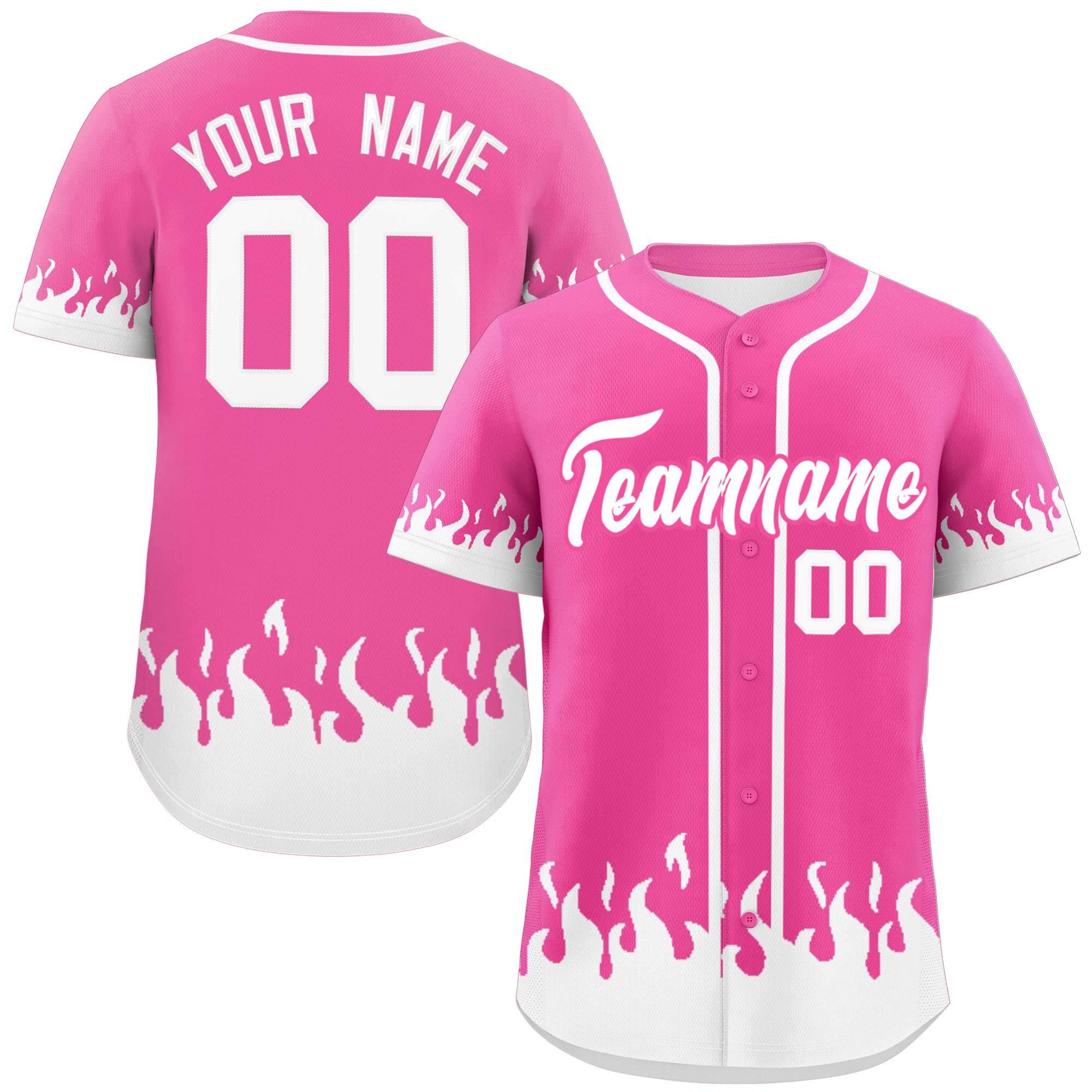 Custom Pink White Personalized Flame Graffiti Pattern Authentic Baseball Jersey