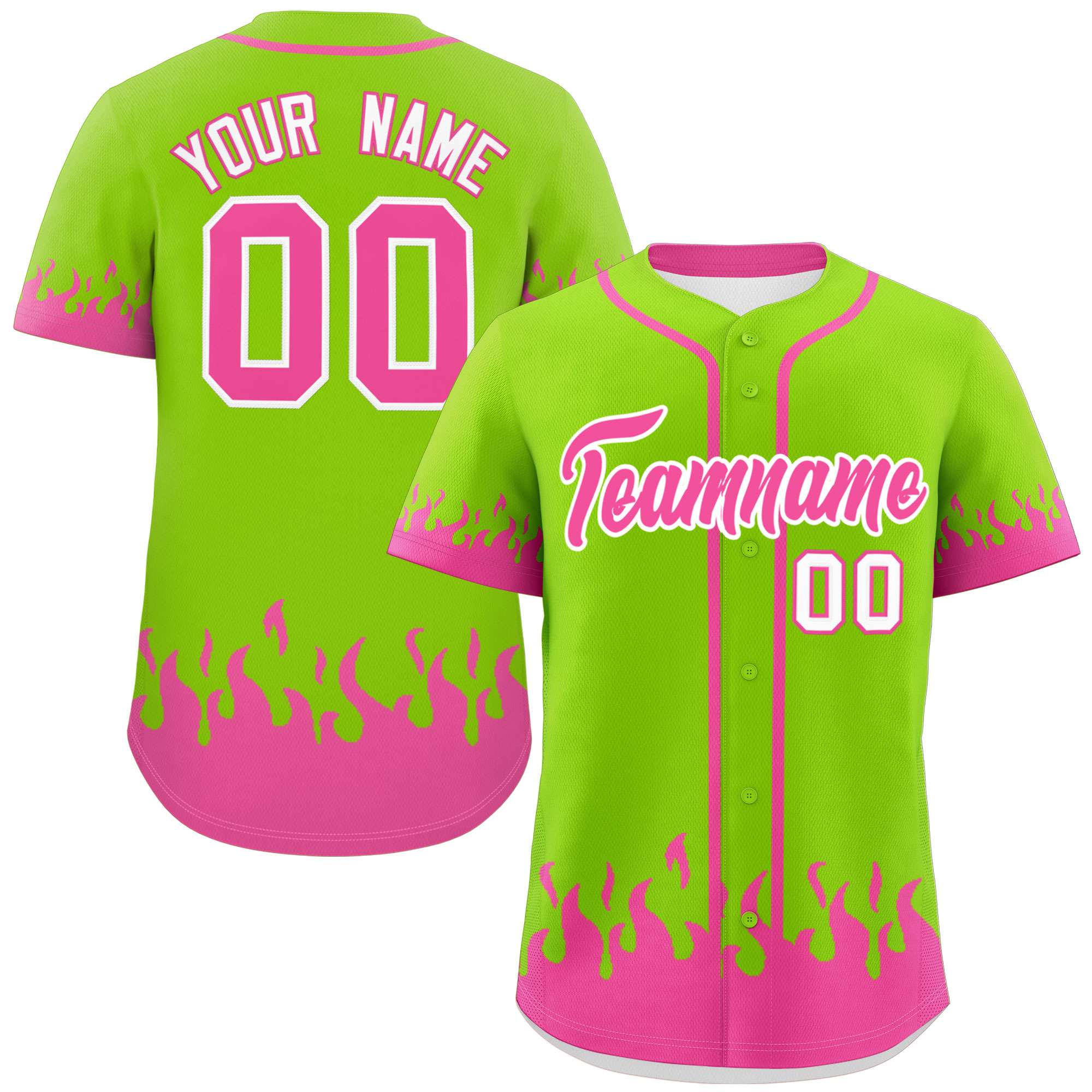 Custom Neon Green Pink Personalized Flame Graffiti Pattern Authentic Baseball Jersey