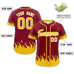 Custom Crimson Gold Personalized Flame Graffiti Pattern Authentic Baseball Jersey