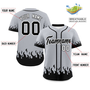 Custom Gray Black Personalized Flame Graffiti Pattern Authentic Baseball Jersey