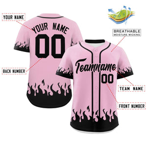 Custom Light Pink Black Personalized Flame Graffiti Pattern Authentic Baseball Jersey