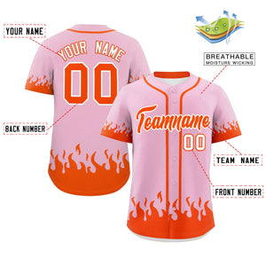 Custom Light Pink Orange Personalized Flame Graffiti Pattern Authentic Baseball Jersey