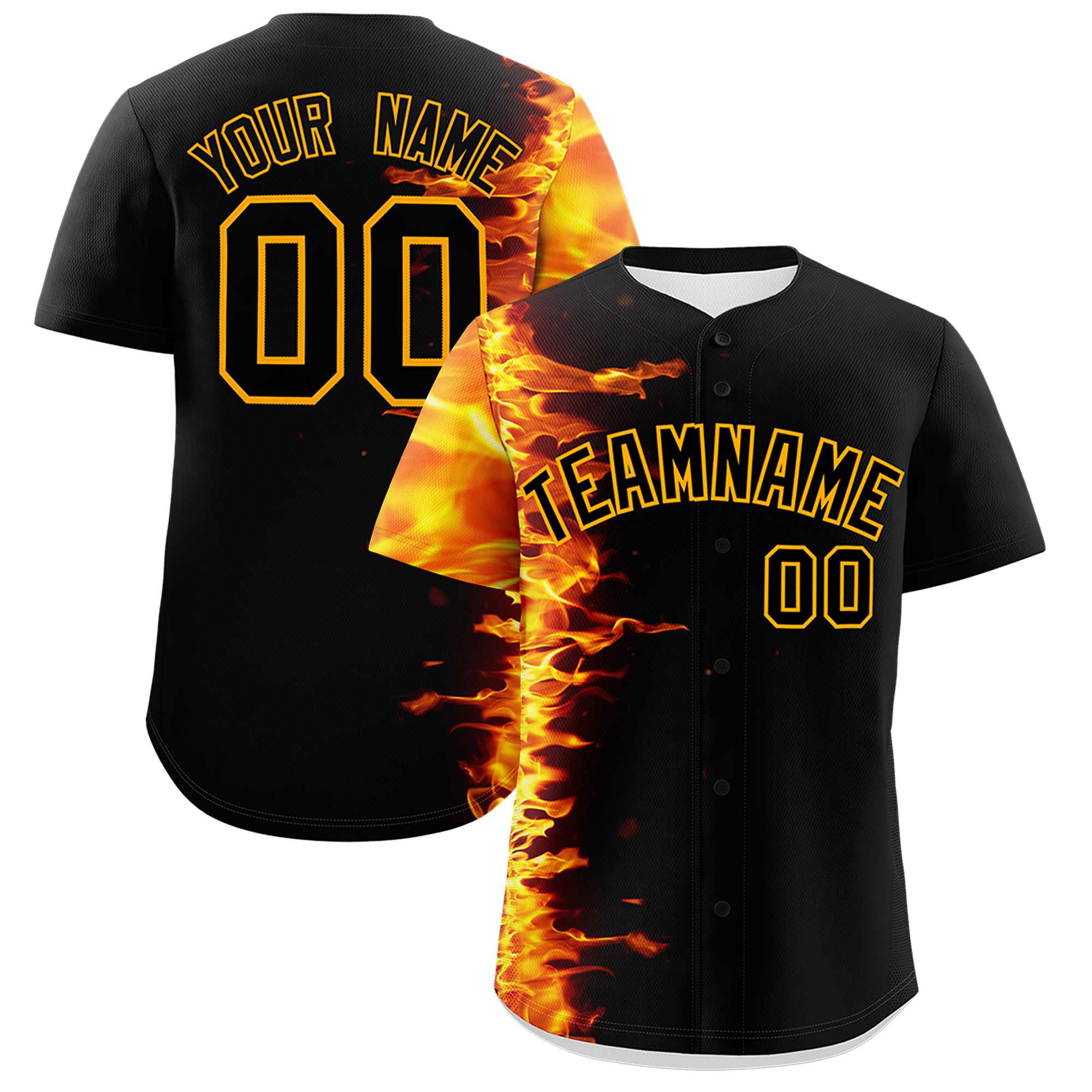 Custom Black Personalized 3D Flame Design Authentic Baseball Jersey