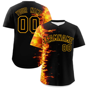 Custom Black Personalized 3D Flame Design Authentic Baseball Jersey