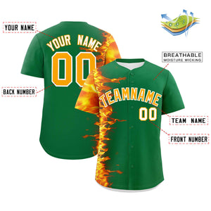 Custom Kelly Green Personalized 3D Flame Design Authentic Baseball Jersey