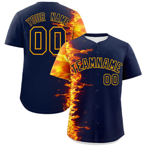 Custom Navy Personalized 3D Flame Design Authentic Baseball Jersey