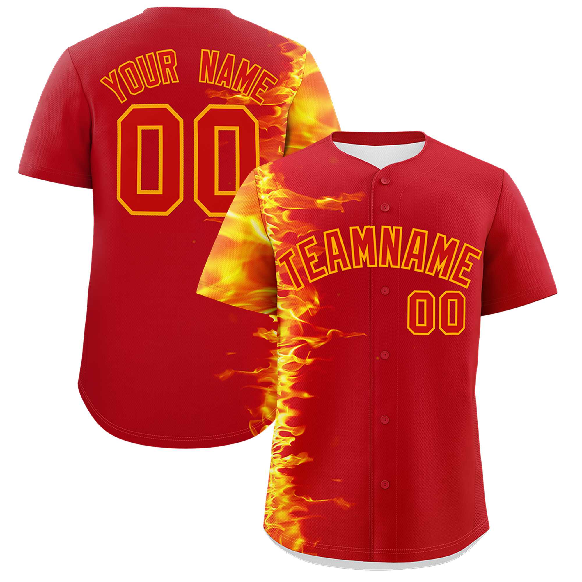 Custom Red Personalized 3D Flame Design Authentic Baseball Jersey