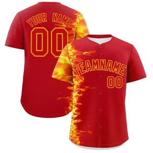 Custom Red Personalized 3D Flame Design Authentic Baseball Jersey