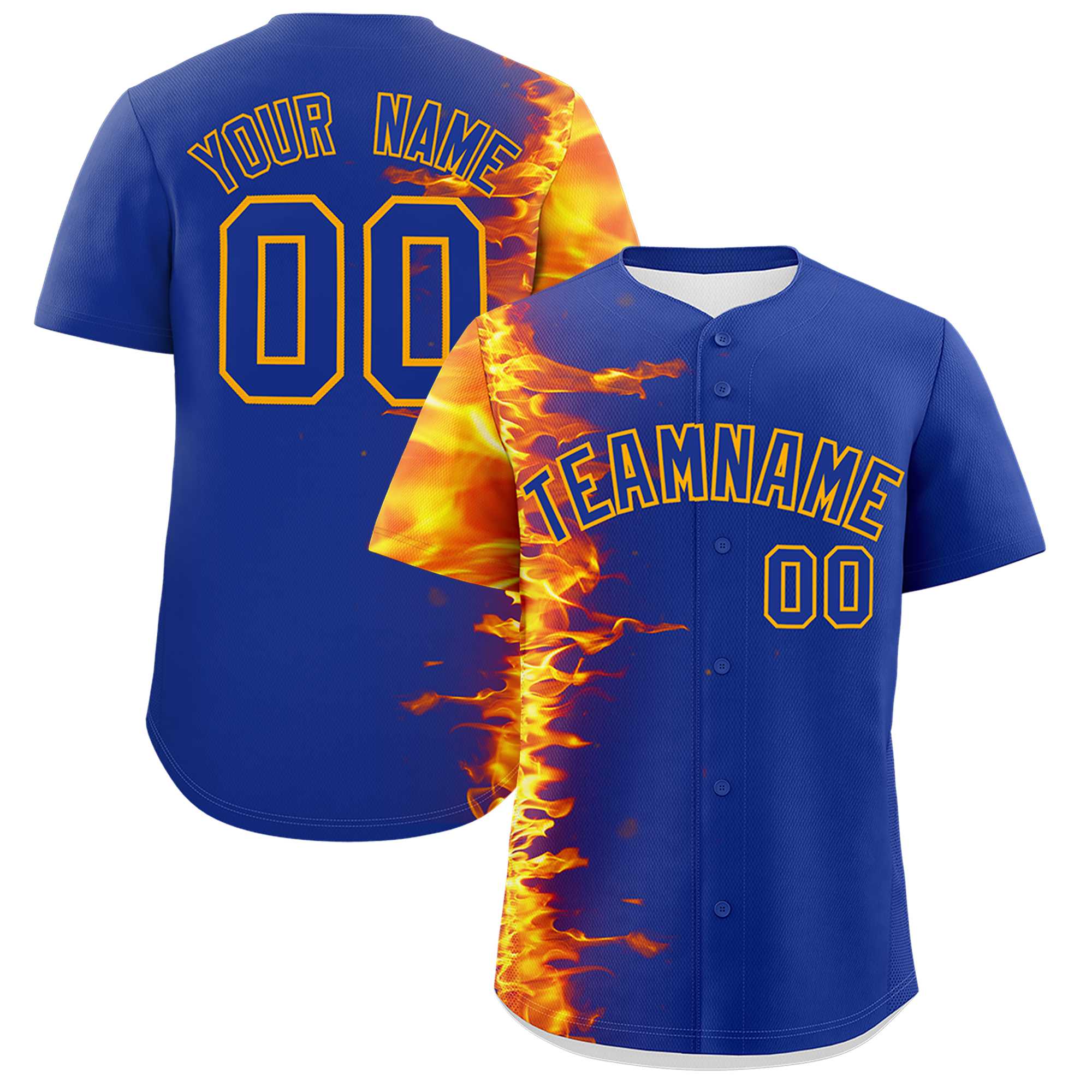 Custom Royal Personalized 3D Flame Design Authentic Baseball Jersey