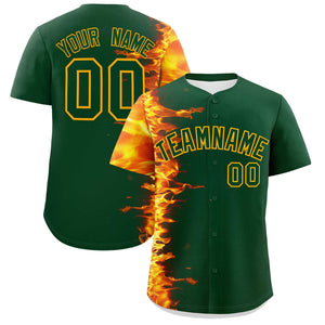 Custom Green Personalized 3D Flame Design Authentic Baseball Jersey