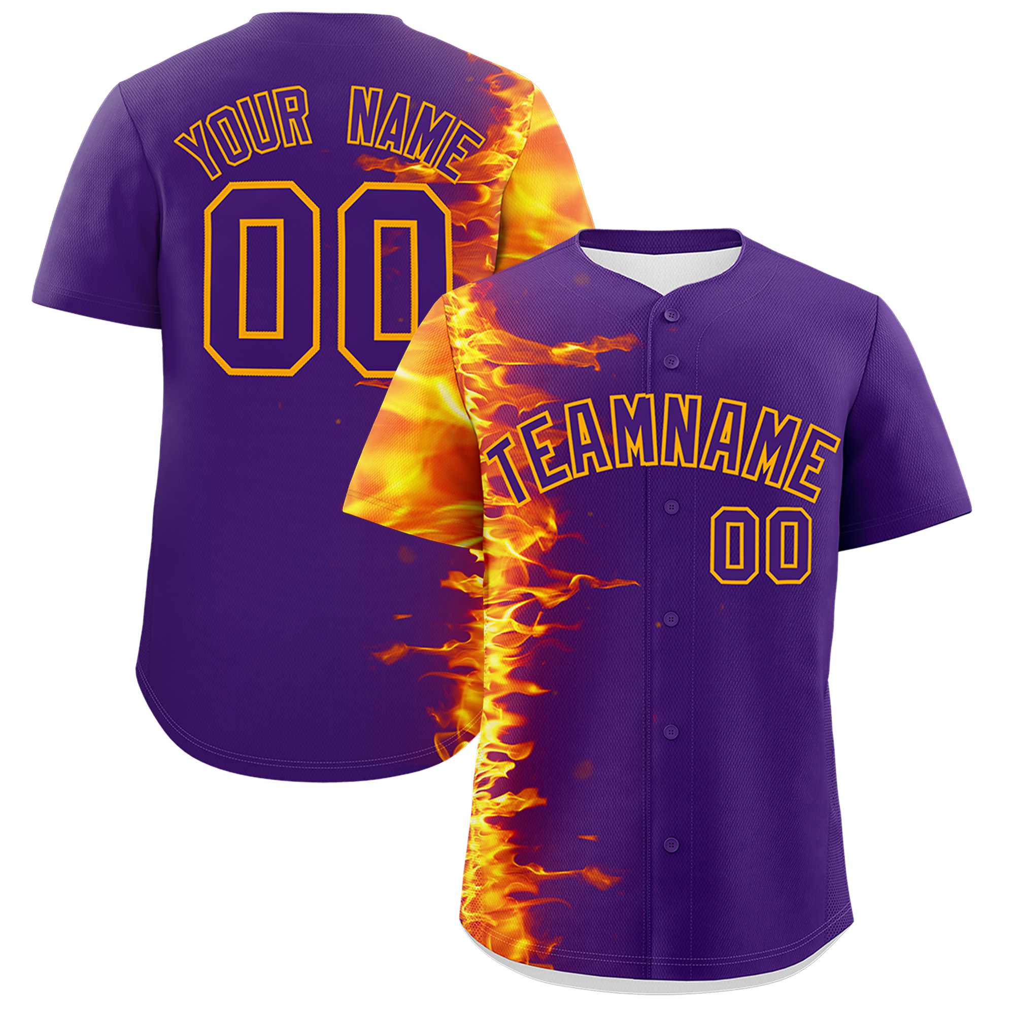 Custom Purple Personalized 3D Flame Design Authentic Baseball Jersey