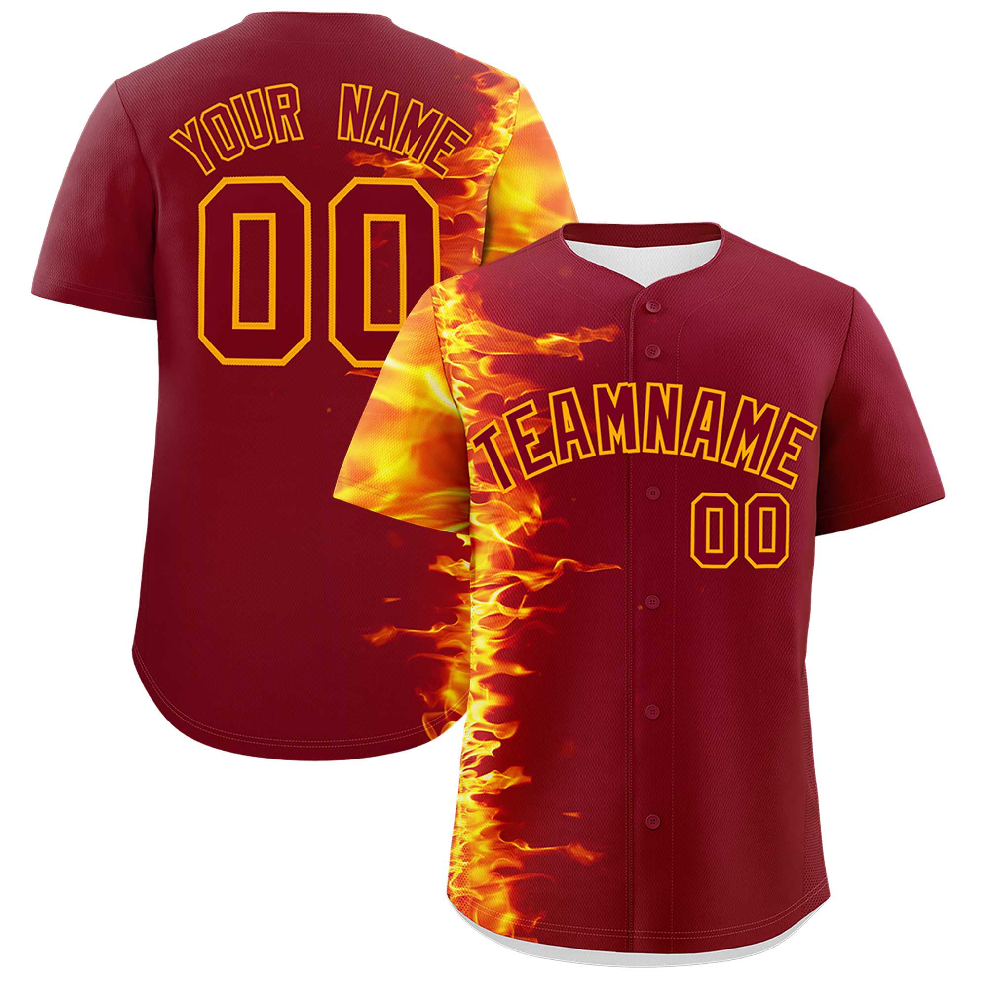 Custom Crimson Personalized 3D Flame Design Authentic Baseball Jersey