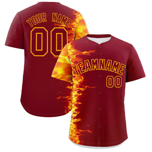 Custom Crimson Personalized 3D Flame Design Authentic Baseball Jersey