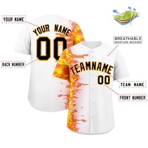 Custom White Personalized 3D Flame Design Authentic Baseball Jersey