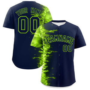 Custom Navy Personalized 3D Flame Design Authentic Baseball Jersey