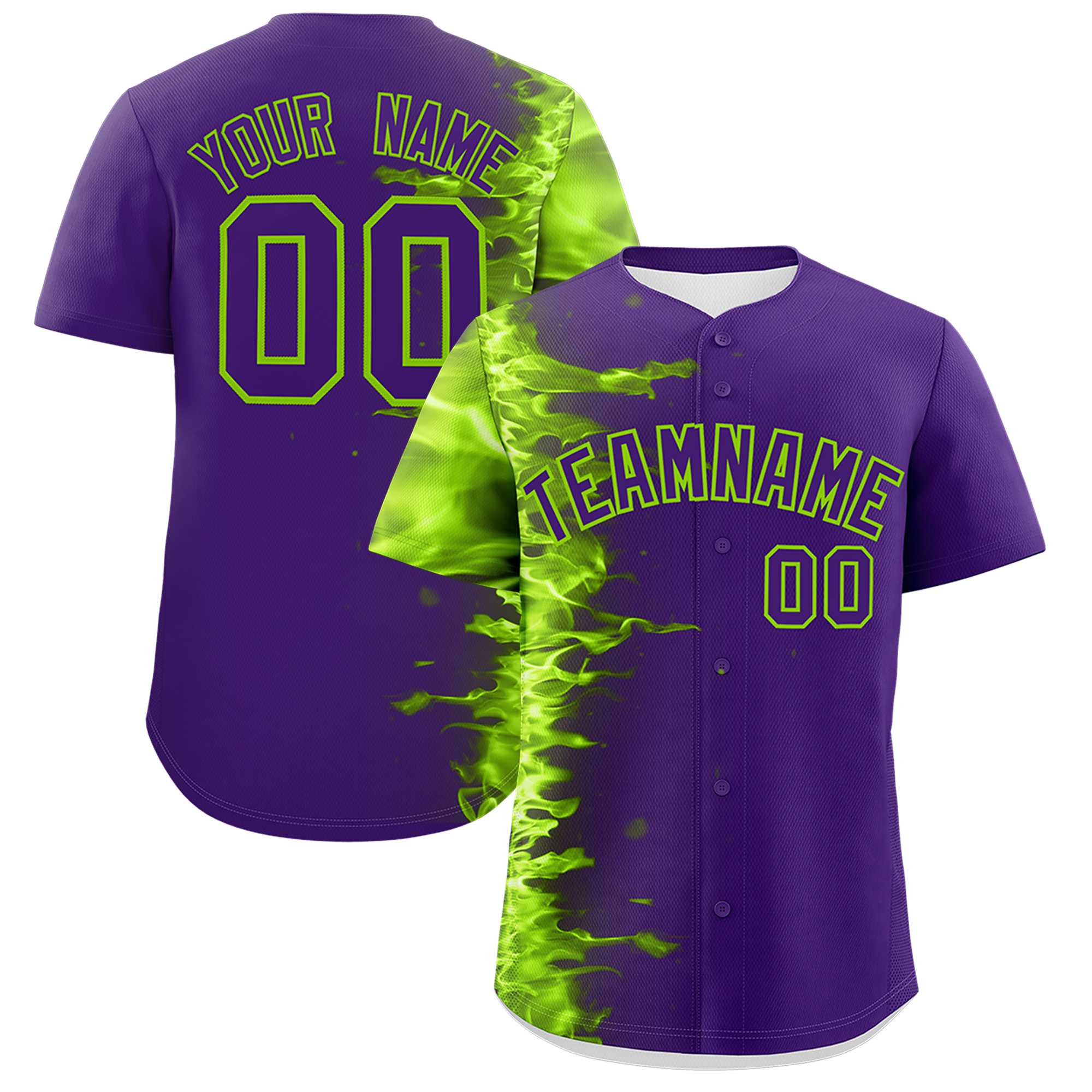 Custom Purple Personalized 3D Flame Design Authentic Baseball Jersey