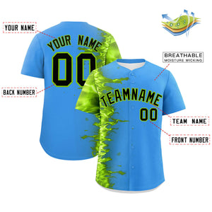 Custom Powder Blue Personalized 3D Flame Design Authentic Baseball Jersey