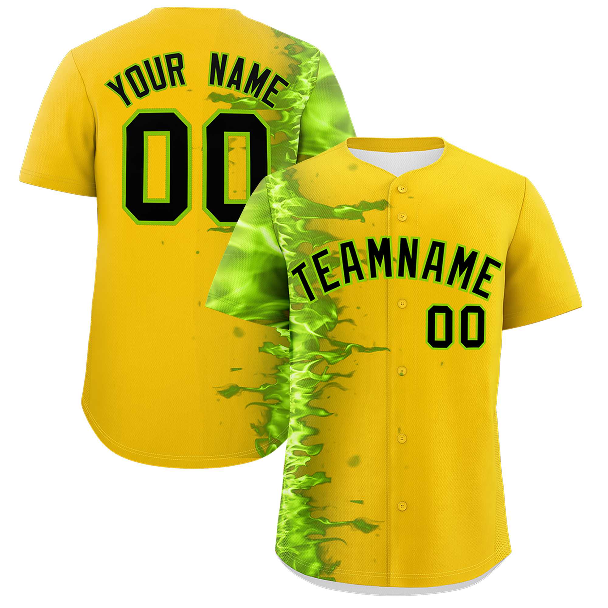 Custom Gold Personalized 3D Flame Design Authentic Baseball Jersey