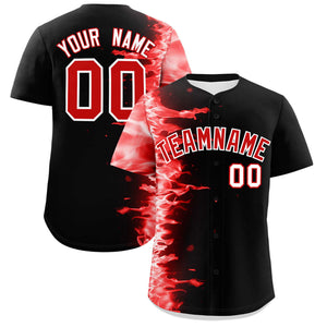 Custom Black Personalized 3D Flame Design Authentic Baseball Jersey