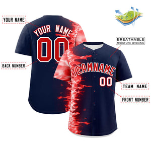 Custom Navy Personalized 3D Flame Design Authentic Baseball Jersey