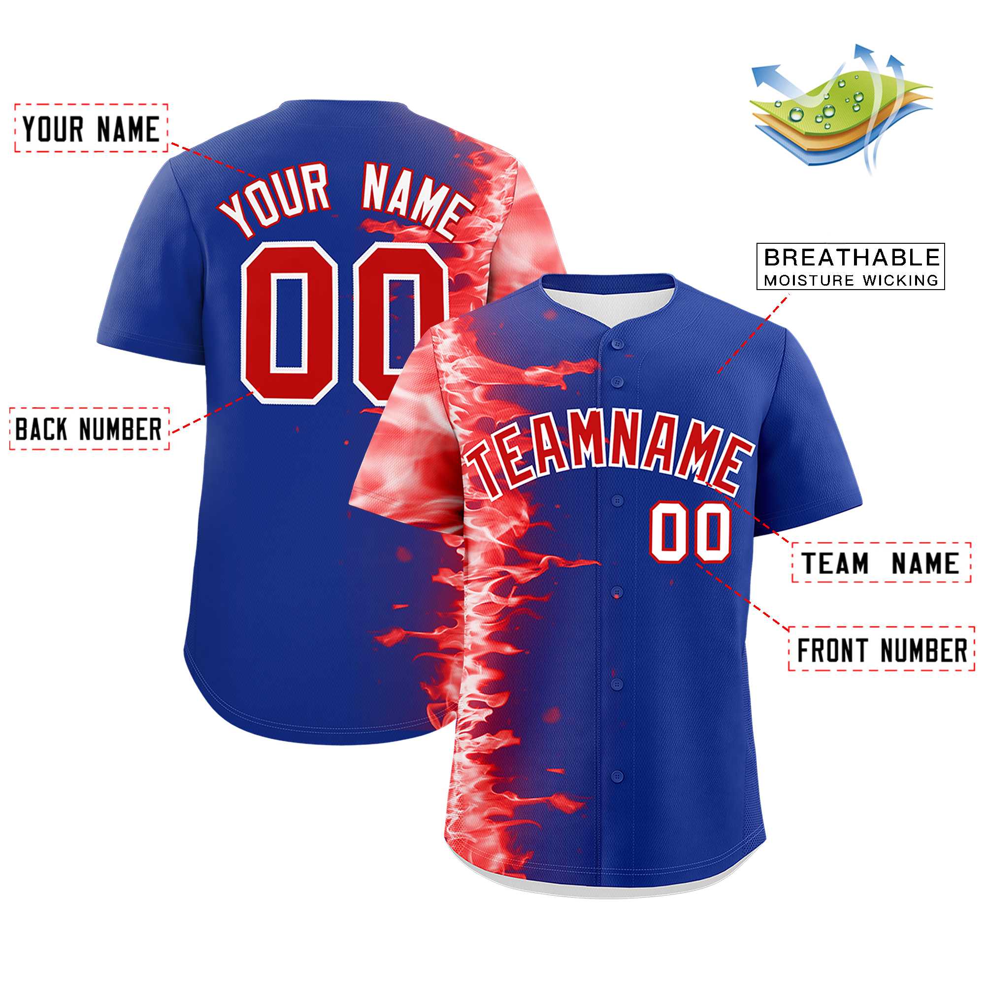 Custom Royal Personalized 3D Flame Design Authentic Baseball Jersey