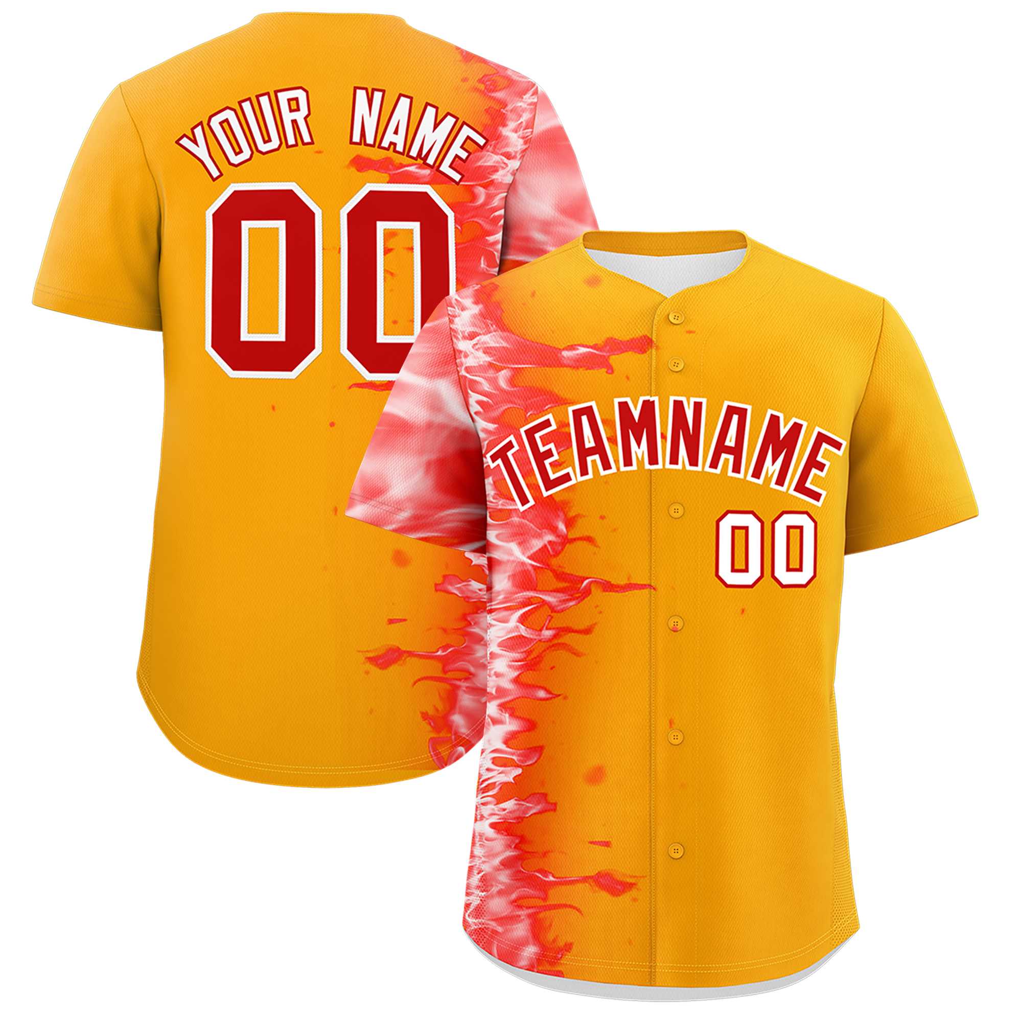 Custom Yellow Personalized 3D Flame Design Authentic Baseball Jersey