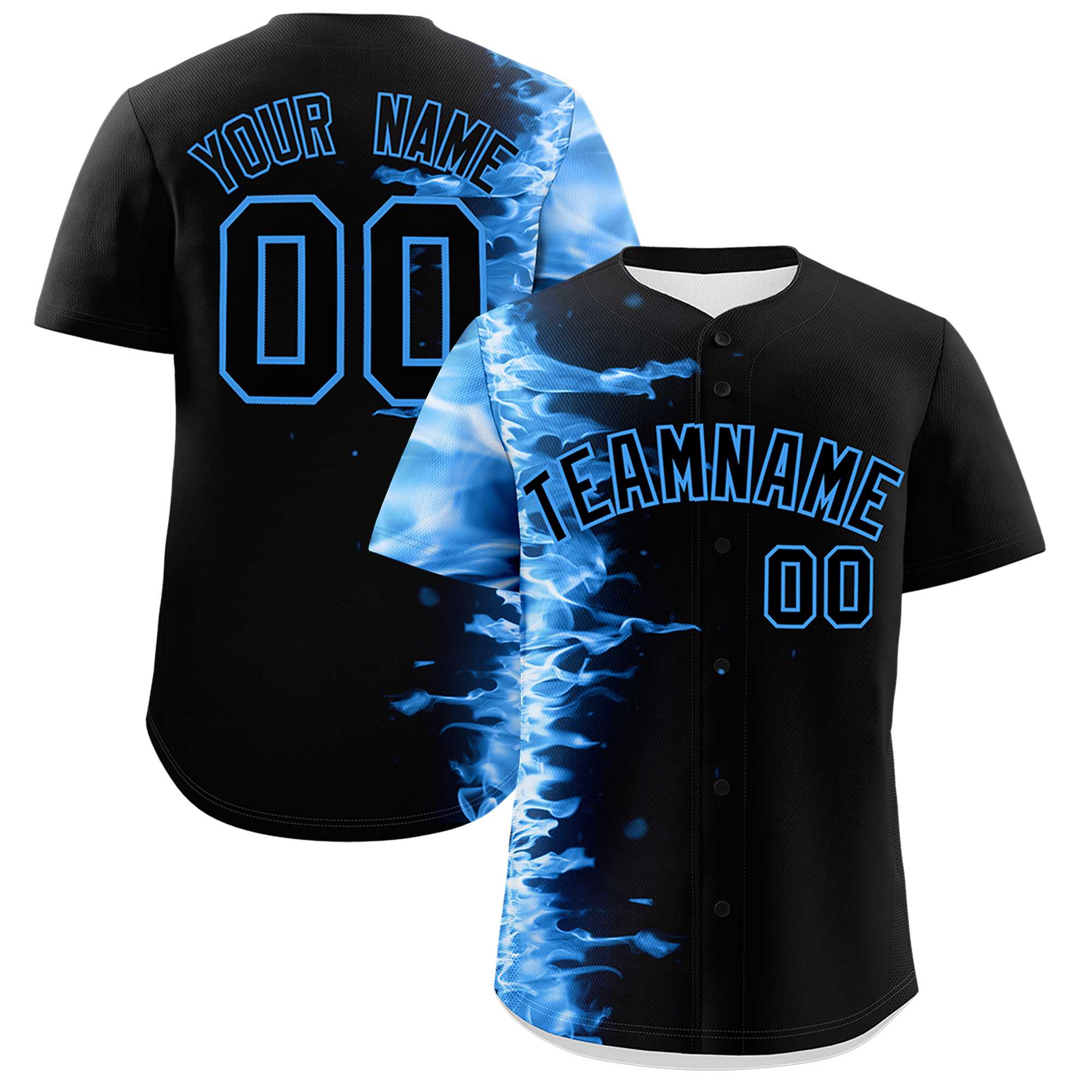 Custom Black Personalized 3D Flame Design Authentic Baseball Jersey