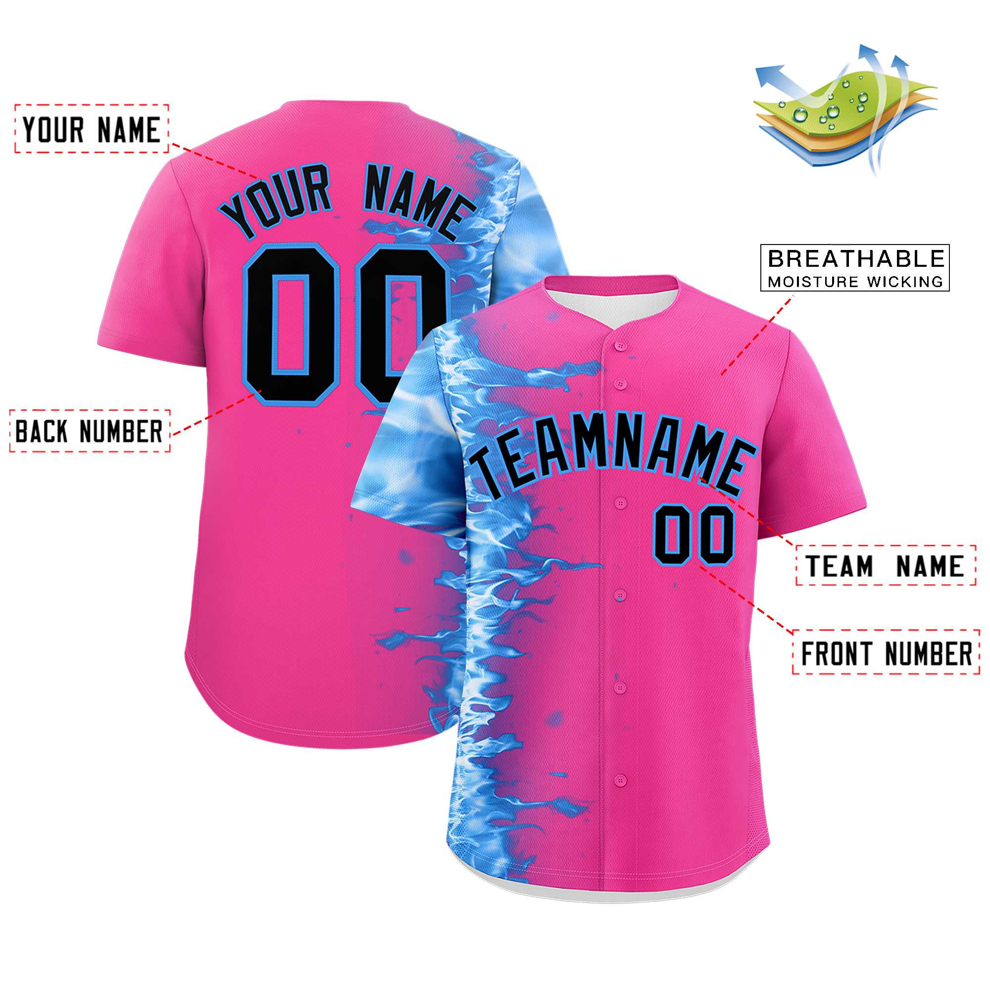 Custom Pink Personalized 3D Flame Design Authentic Baseball Jersey