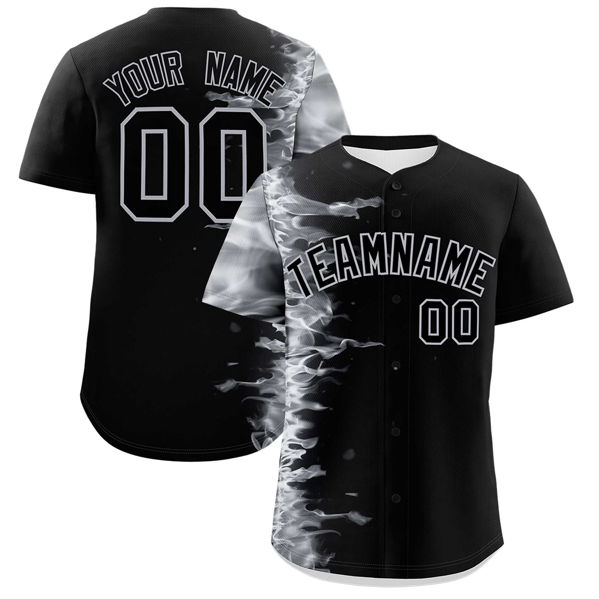 Custom Black Personalized 3D Flame Design Authentic Baseball Jersey