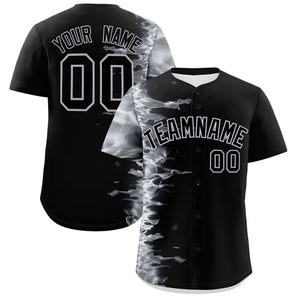 Custom Black Personalized 3D Flame Design Authentic Baseball Jersey