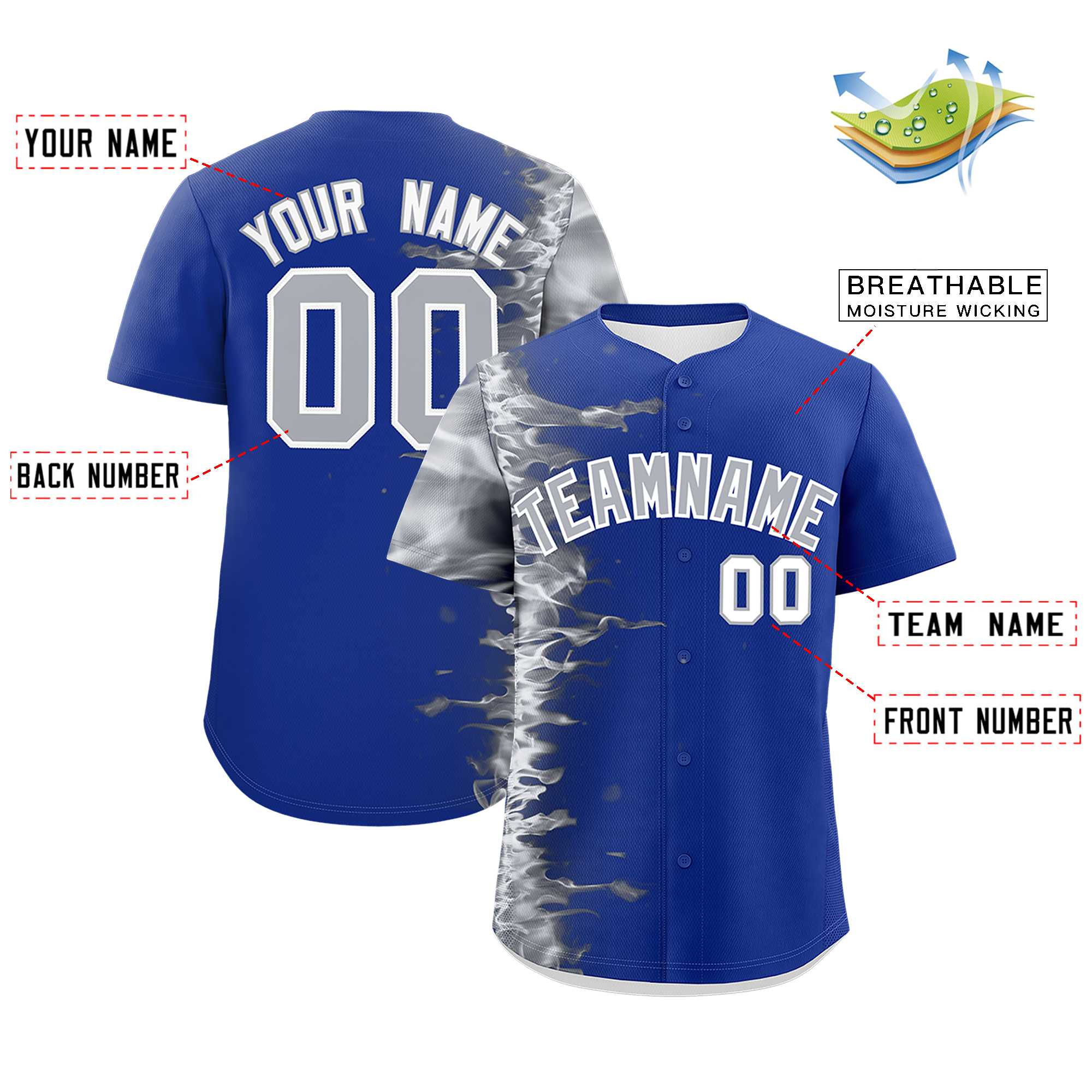 Custom Royal Personalized 3D Flame Design Authentic Baseball Jersey