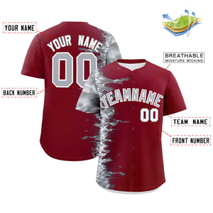 Custom Crimson Personalized 3D Flame Design Authentic Baseball Jersey