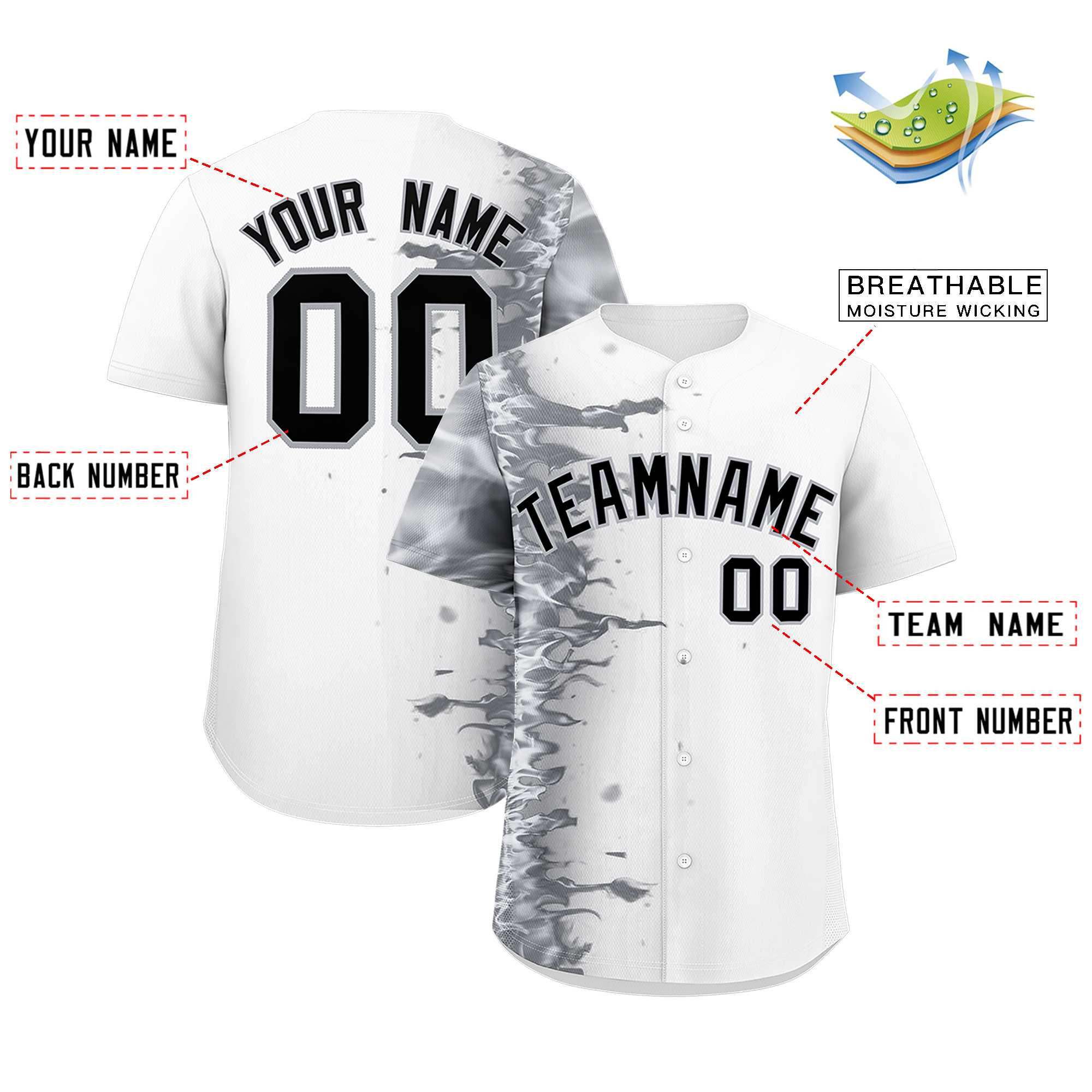 Custom White Personalized 3D Flame Design Authentic Baseball Jersey