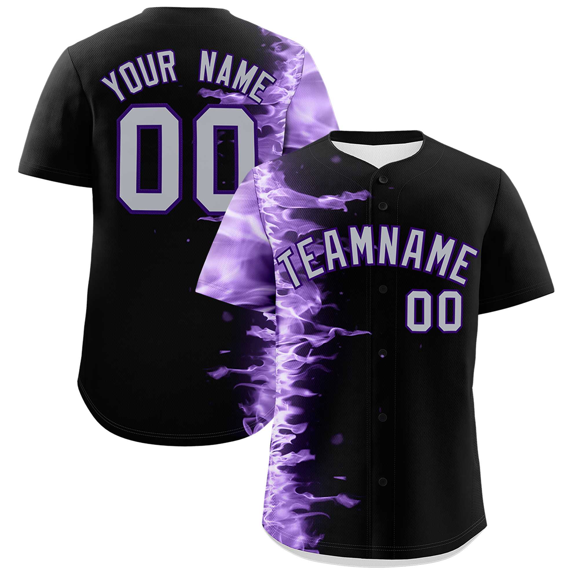 Custom Black Personalized 3D Flame Design Authentic Baseball Jersey