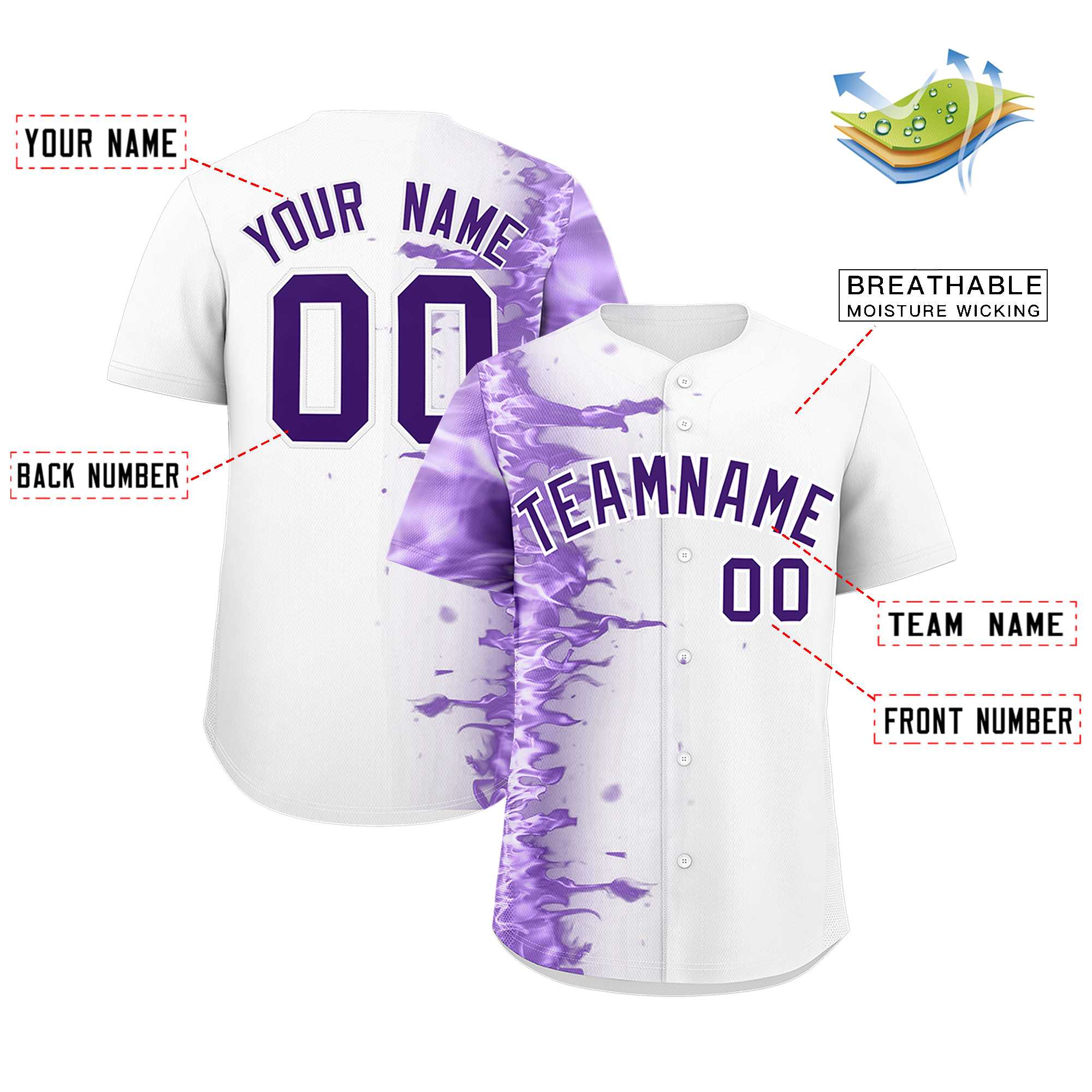 Custom White Personalized 3D Flame Design Authentic Baseball Jersey