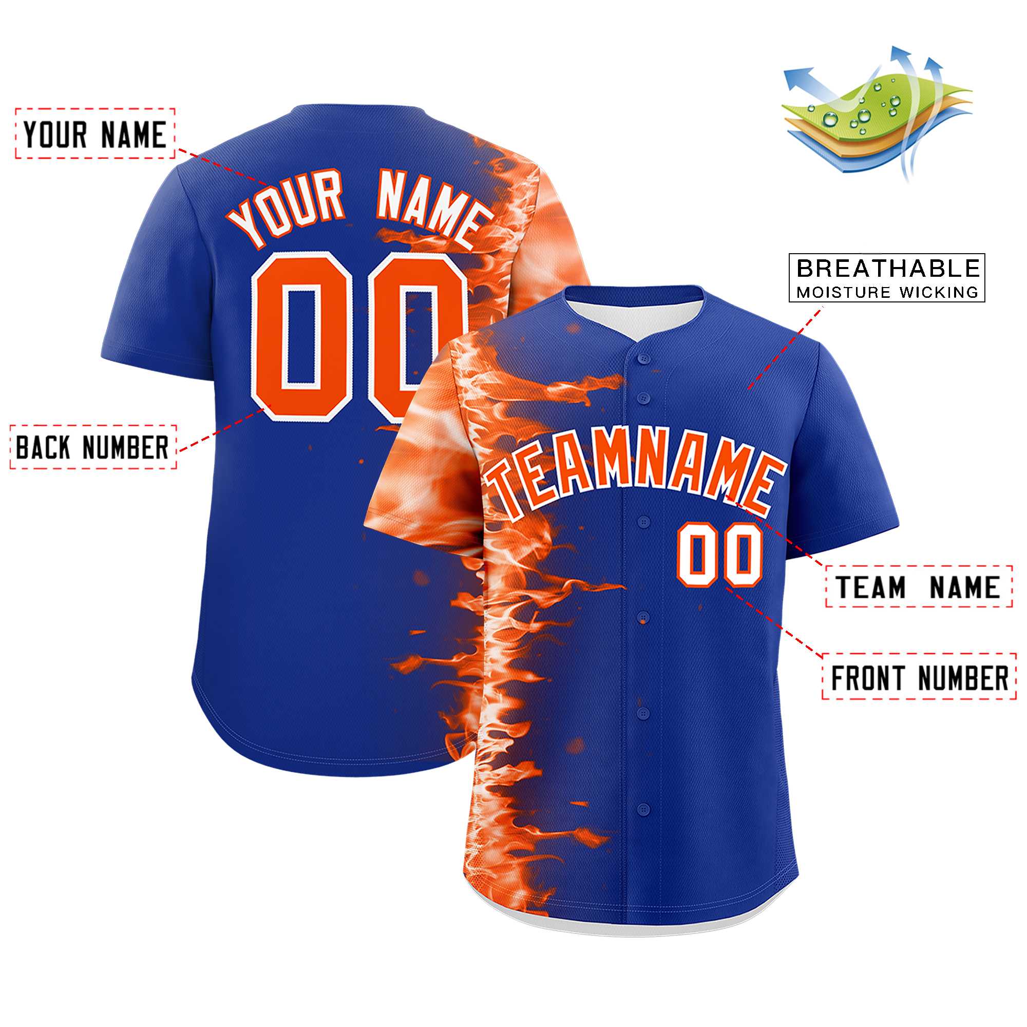 Custom Royal Personalized 3D Flame Design Authentic Baseball Jersey