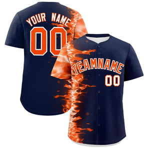 Custom Navy Personalized 3D Flame Design Authentic Baseball Jersey