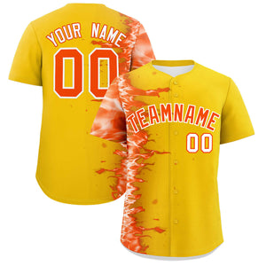 Custom Gold Personalized 3D Flame Design Authentic Baseball Jersey