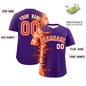 Custom Purple Personalized 3D Flame Design Authentic Baseball Jersey