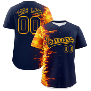 Custom Navy Personalized 3D Flame Design Authentic Baseball Jersey