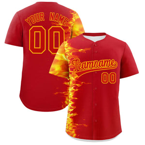 Custom Red Personalized 3D Flame Design Authentic Baseball Jersey