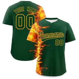 Custom Green Personalized 3D Flame Design Authentic Baseball Jersey