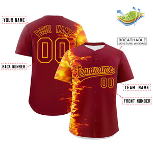 Custom Crimson Personalized 3D Flame Design Authentic Baseball Jersey