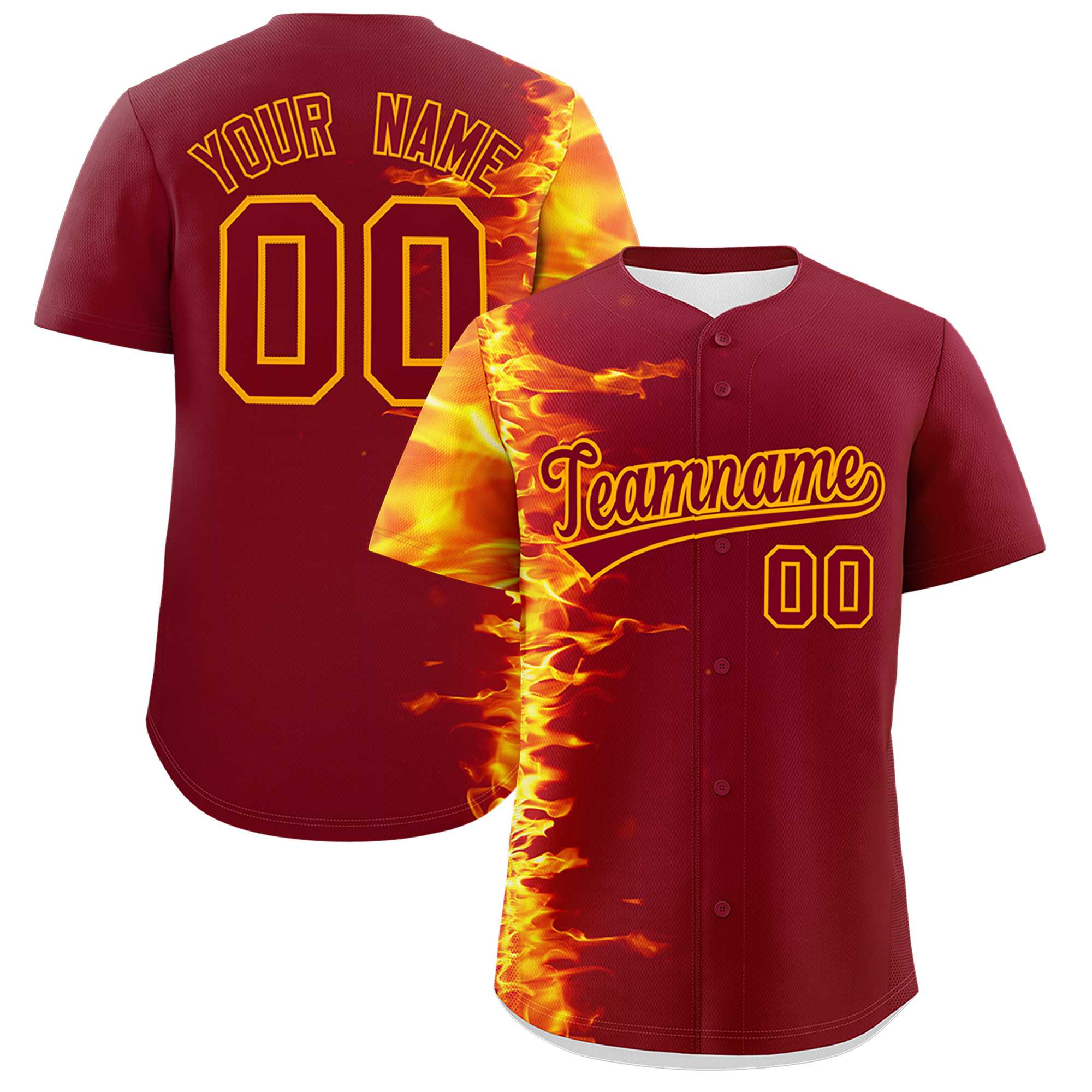 Custom Crimson Personalized 3D Flame Design Authentic Baseball Jersey