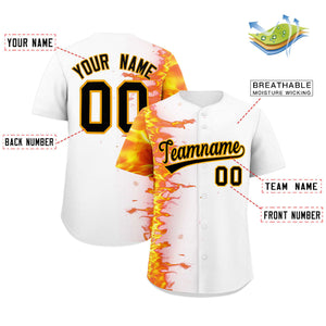 Custom White Personalized 3D Flame Design Authentic Baseball Jersey