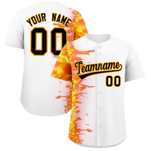 Custom White Personalized 3D Flame Design Authentic Baseball Jersey