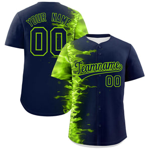 Custom Navy Personalized 3D Flame Design Authentic Baseball Jersey