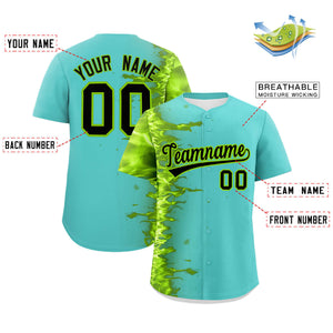 Custom Bright Green Personalized 3D Flame Design Authentic Baseball Jersey