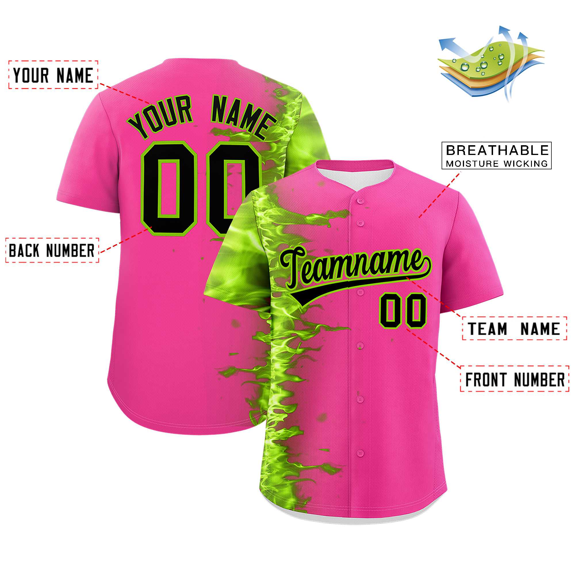 Custom Pink Personalized 3D Flame Design Authentic Baseball Jersey