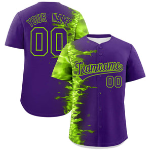 Custom Purple Personalized 3D Flame Design Authentic Baseball Jersey